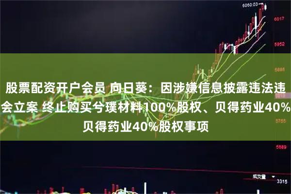 股票配资开户会员 向日葵：因涉嫌信息披露违法违规被证监会立案 终止购买兮璞材料100%股权、贝得药业40%股权事项